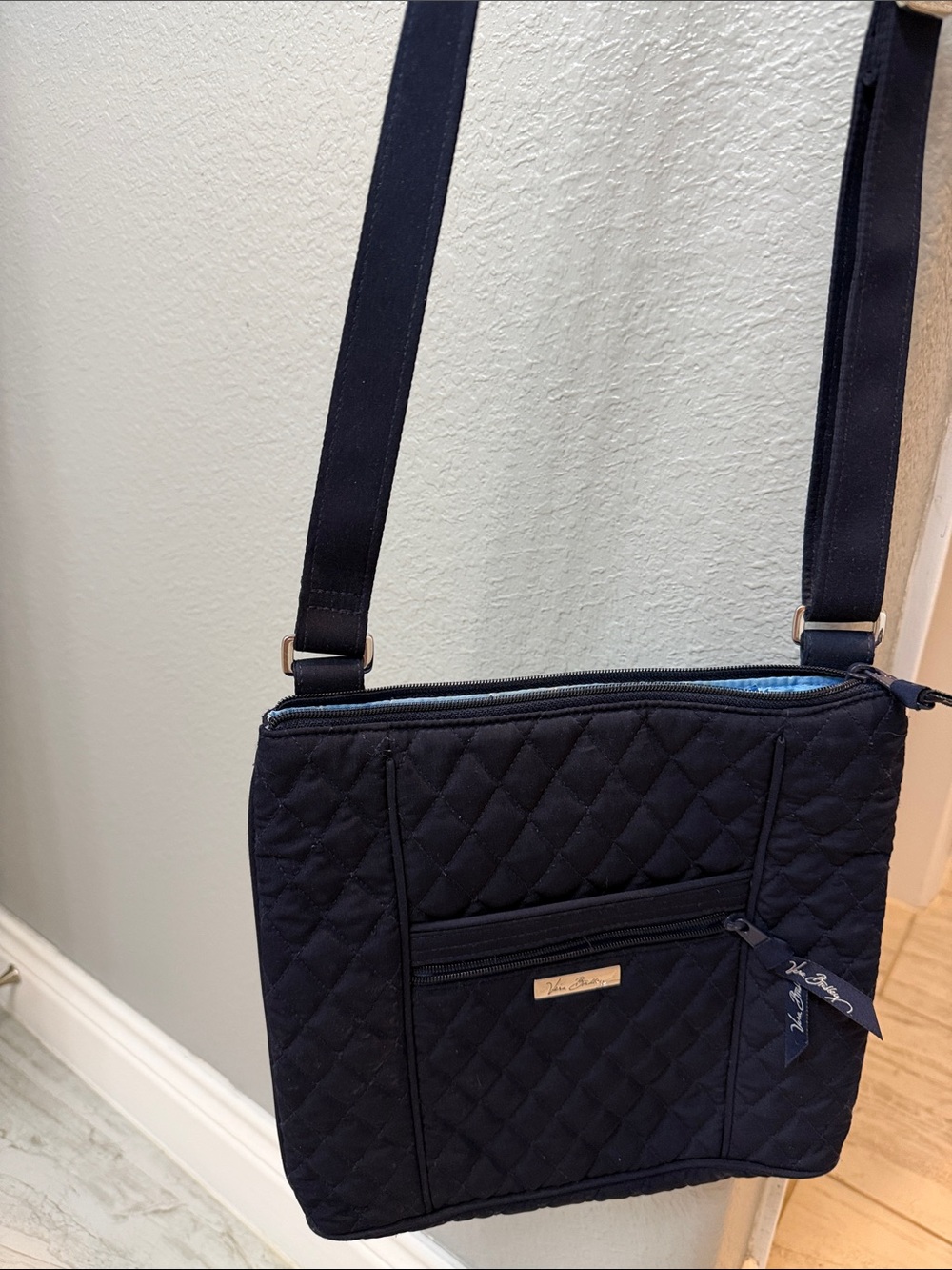 Vera Bradley Quilted Crossbody in Navy with Light Blue Lining